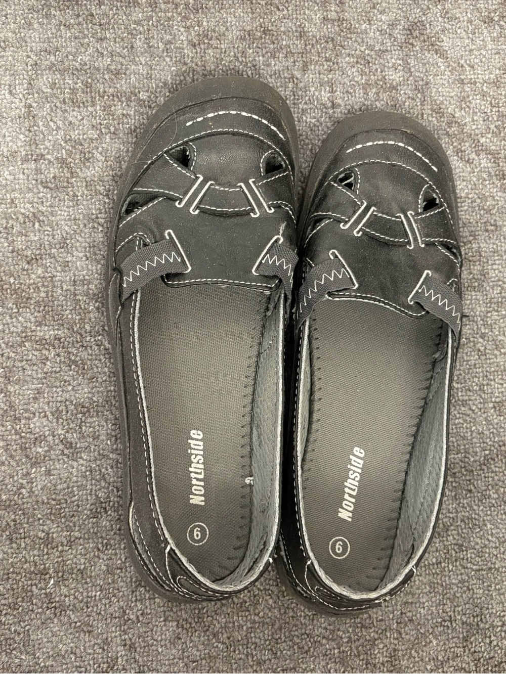 Northside Black Women's Casual Slip-On Loafers with Contrast Stitching